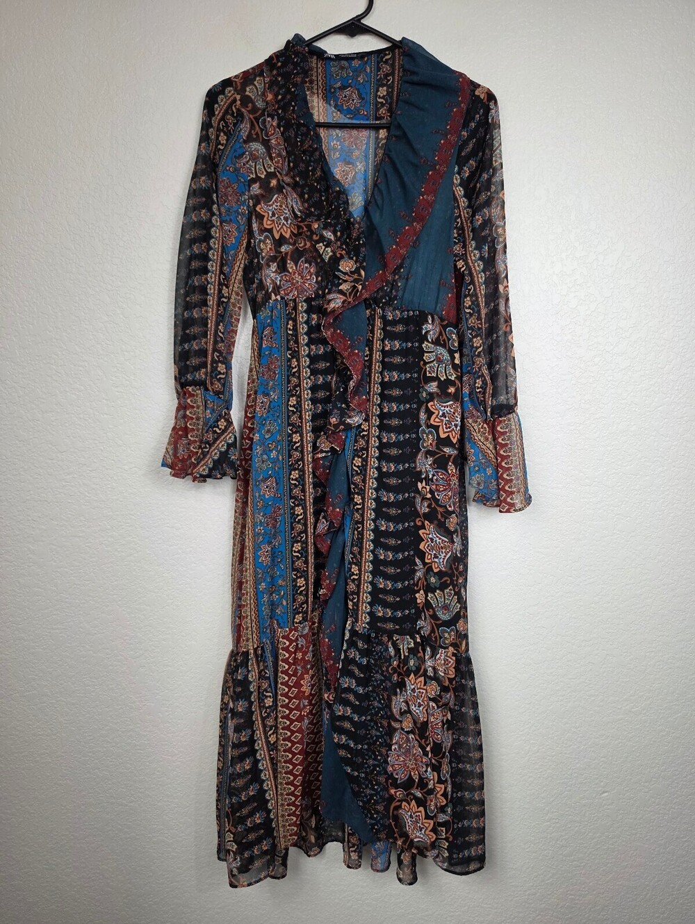 Zara Floral Patchwork Long Sleeve Midi Dress